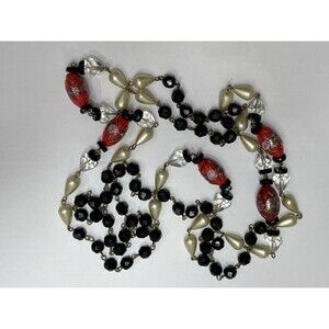 Antique CZECH Pressed Glass Wedding Cake Crystal Beads LONG FLAPPER NECKLACE 54”